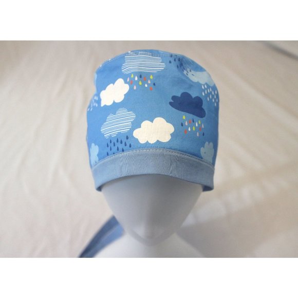 Blue Rain Clouds Surgical Scrub Cap Dental Chemo Hat - Picture 1 of 5